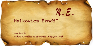 Malkovics Ernő névjegykártya